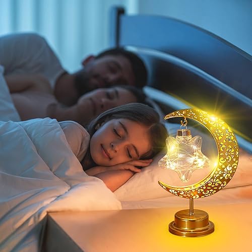Miniatura 5 de Lámpara LED de luna romántica de hierro, lámpara de escritorio, iluminación ambiental, lámparas de luz nocturna para mesita de noche, lámparas