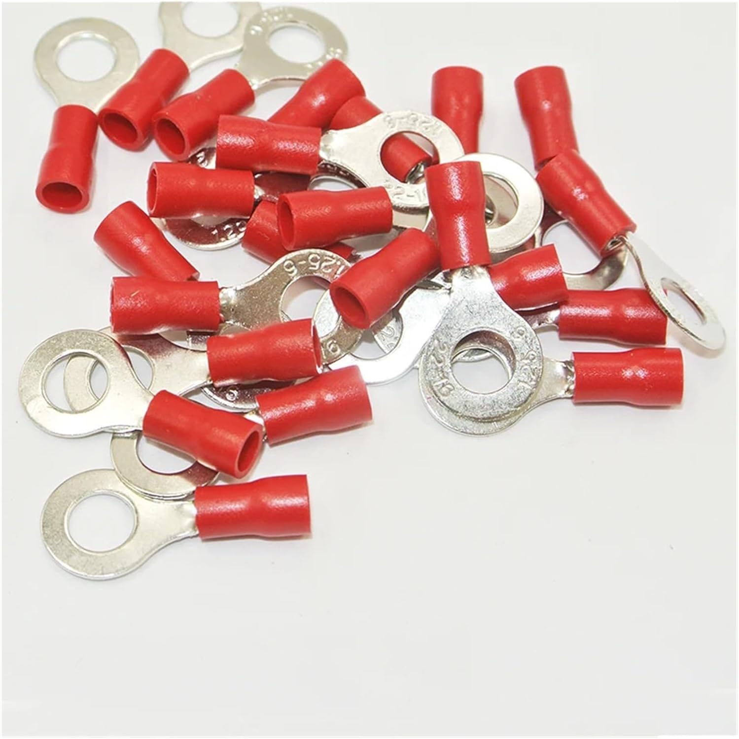 1000 Crimp RV1.25-3.5 Wire Connector 22-18 Gauge AWG Vinyl Red #6 Ring Terminal Connector