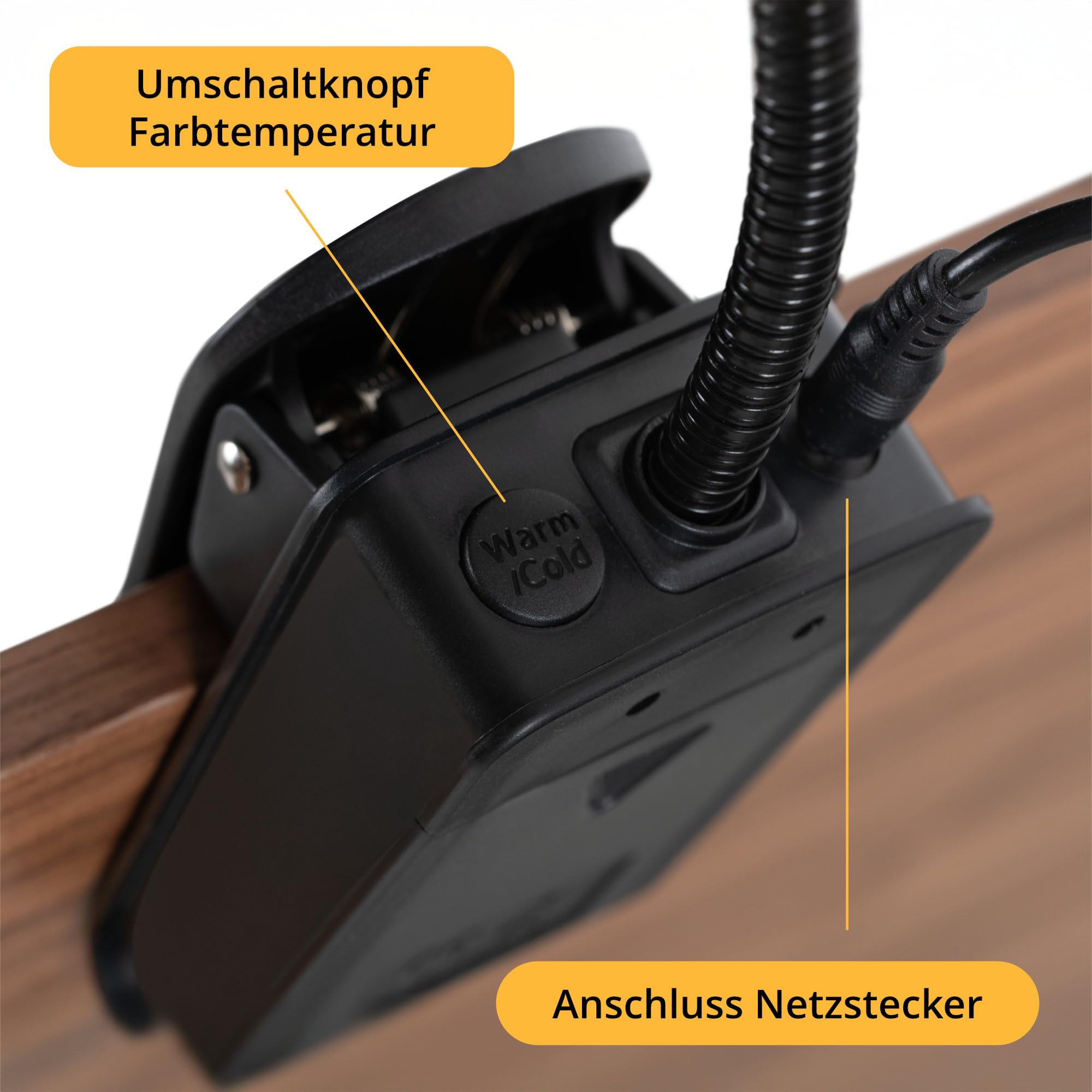 Classic Cantabile SM Notenpultleuchte Easy - Dimmbare, flexible Klemmlampe LED mit Memory-Funktion - Tischlampe mit Schwanenhals - Warm-weißes Licht, 18 LEDs - Pultleuchte - Klavierlampe in Schwarz