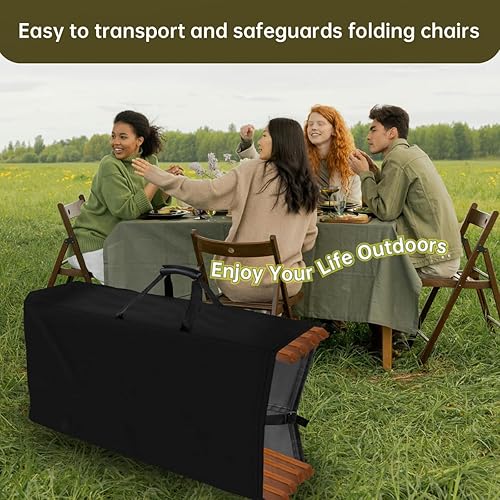 Miniatura 4 de Funda para silla plegable, resistente al agua, bolsa de almacenamiento para sillas plegables con asas para metal, plástico y madera
