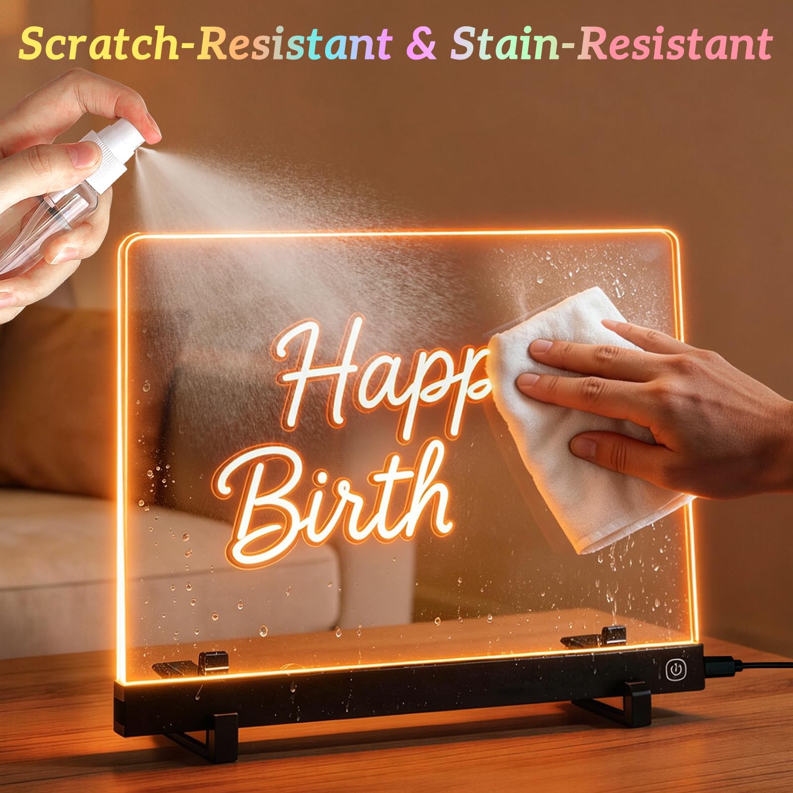 LED Zeichenbrett Tafel, 30x20cm LED Maltafel, Leuchttafel mit 7 Farben & 4 Lichtmodi, Notiztafel Schreibtafel mit 7 Farbmarker, Kreatives Geschenk für Zeichnen Memo Werbetafel