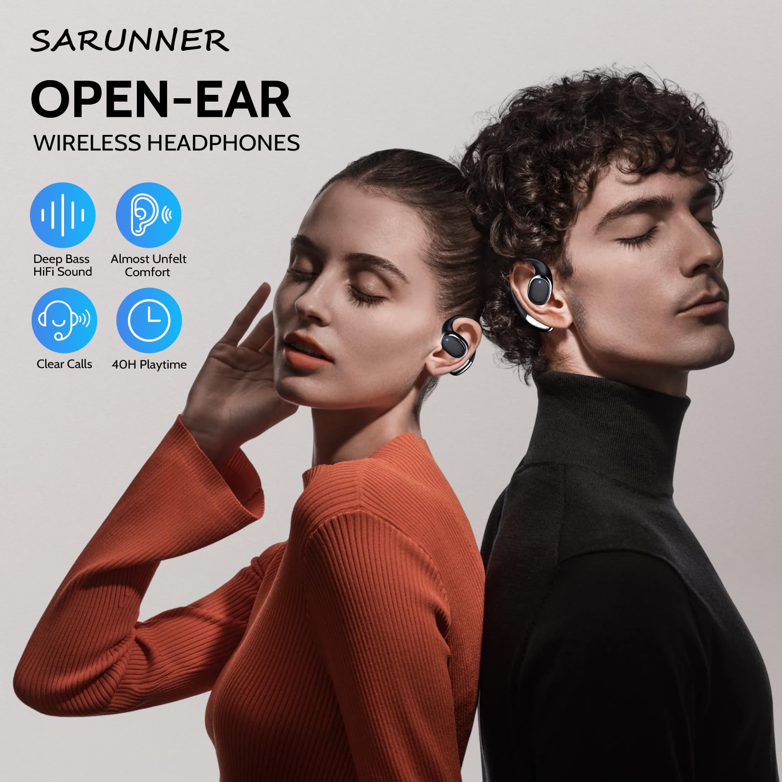 Auriculares abiertos inalámbricos 5.3 Bluetooth con pantalla LED IP55 impermeables, auriculares inalámbricos con control táctil para correr, ciclismo, senderismo, gimnasio
