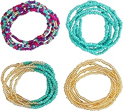 SwirlColor Waist Beads African for Women Girl Elastic Body Sexy Kit Beads Waist Colorful Summer Bikini with Belly Chain Body Jewelry 4 Pieces