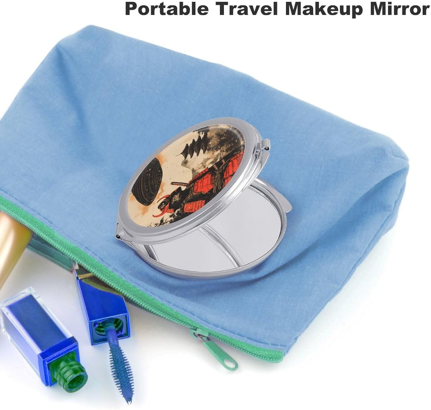 Japanese Chimpanzee Samurais Monkey Compact Makeup Mirror Mini Foldable Cosmetic Mirror Portable Travel Mirror for Purse Pocket