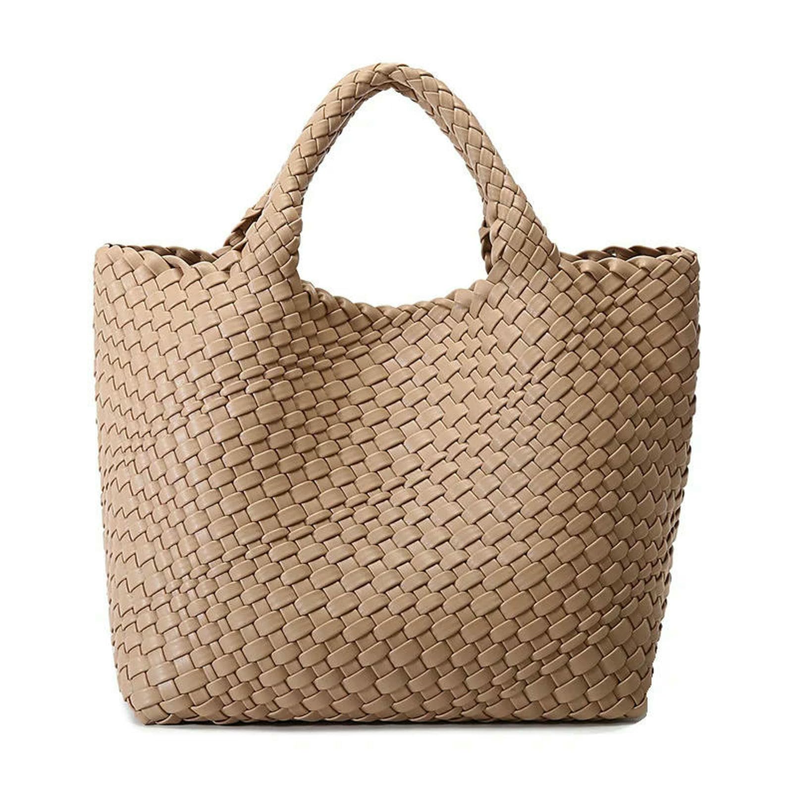 Borsa Paglia A Tracolla Intrecciata Fatta Mano per Donne Borse da Viaggio Grandi in Spiaggia E Secchio Cesti-Bianco