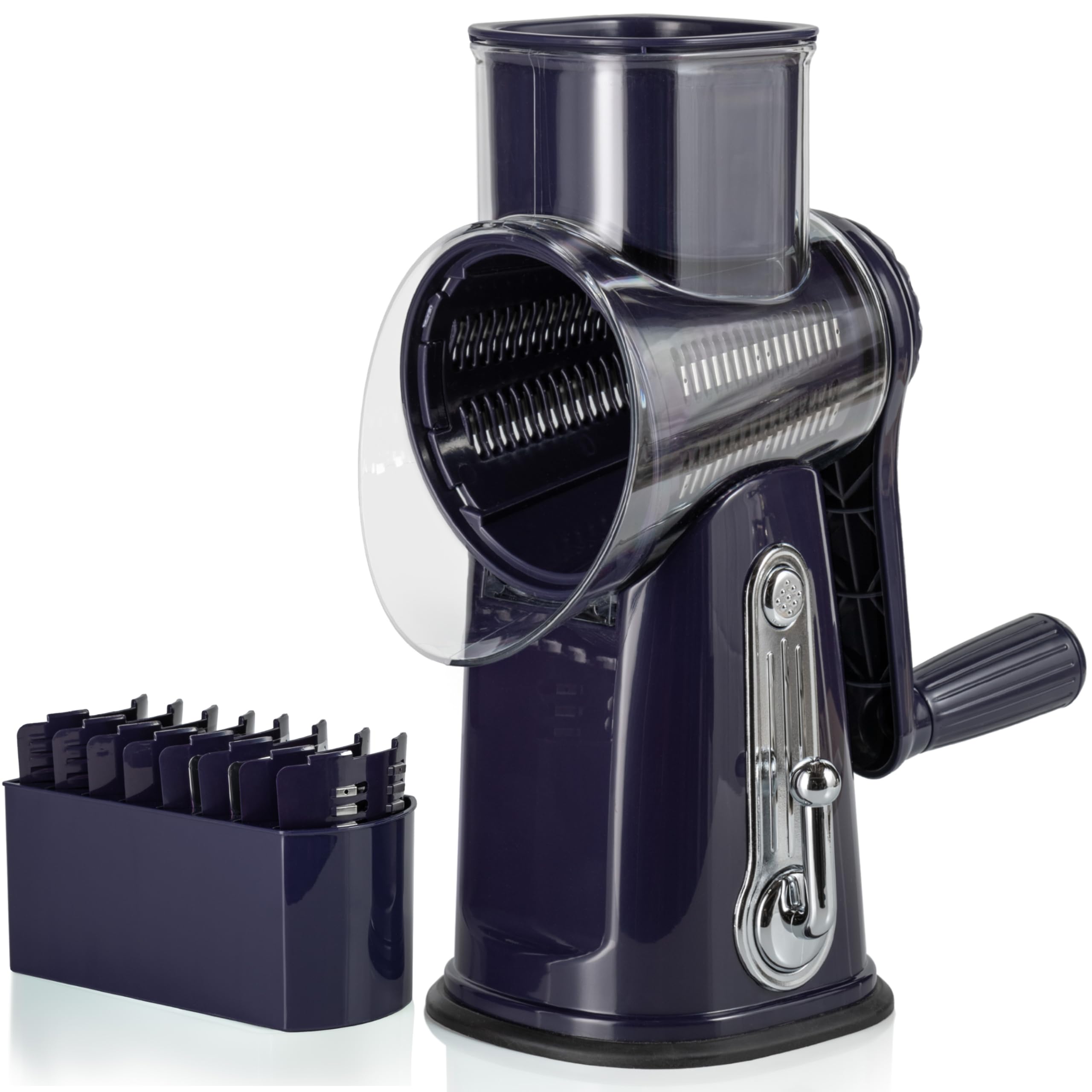 5-in-1 Rotary Cheese Grater with Handle – Stainless Steel Blades, Vegetable Slicer & Shredder, Nut Grinder, Carrot & Cabbage Grater, Easy-to-Clean Kitchen Tool (Purple)