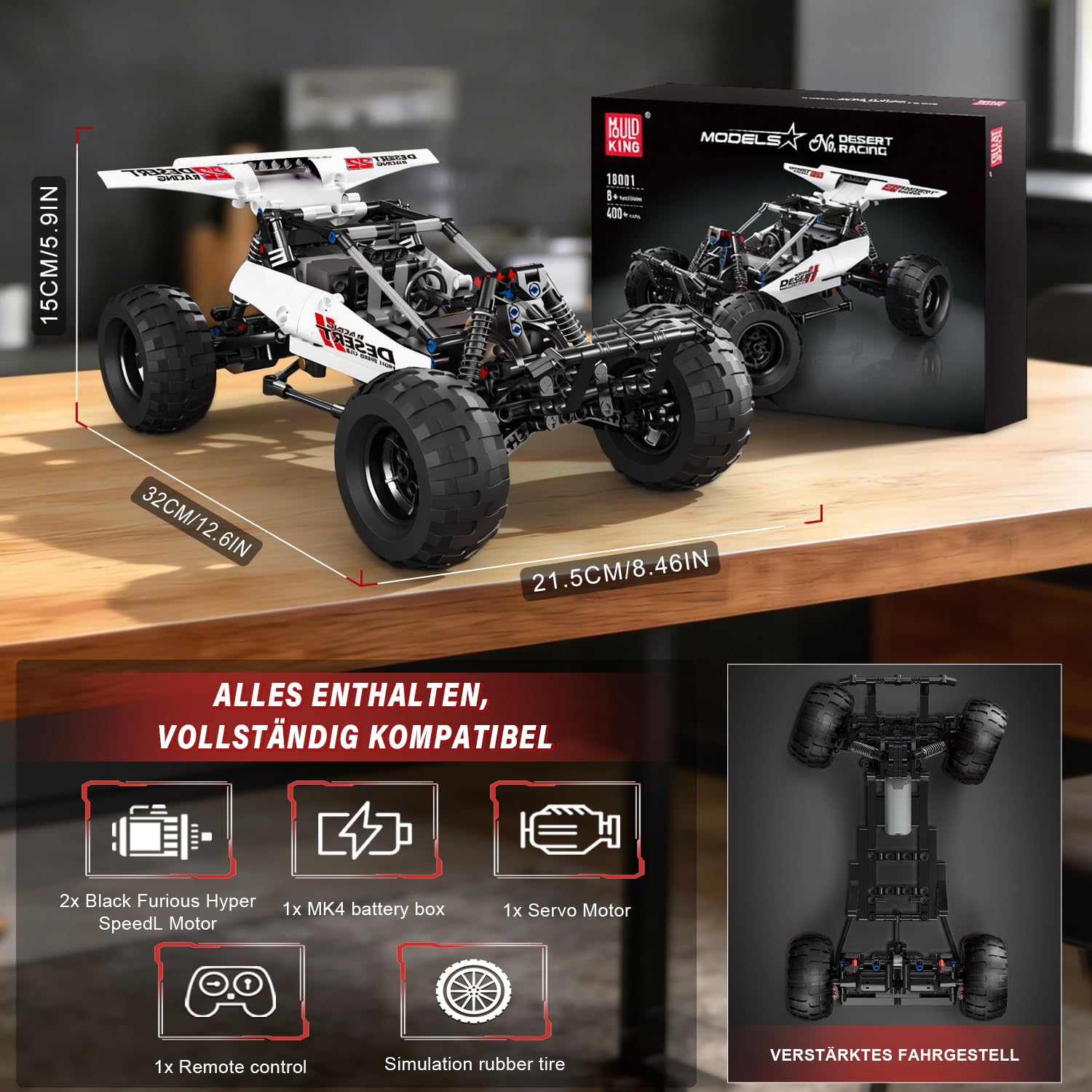 Mould King 18001 Buggy RC Technique en Briques – Véhicule de Course Tout-Terrain motorisé avec télécommande et contrôle Via Application, modèle Buggy du désert, pour Adultes et Adolescents (8+)