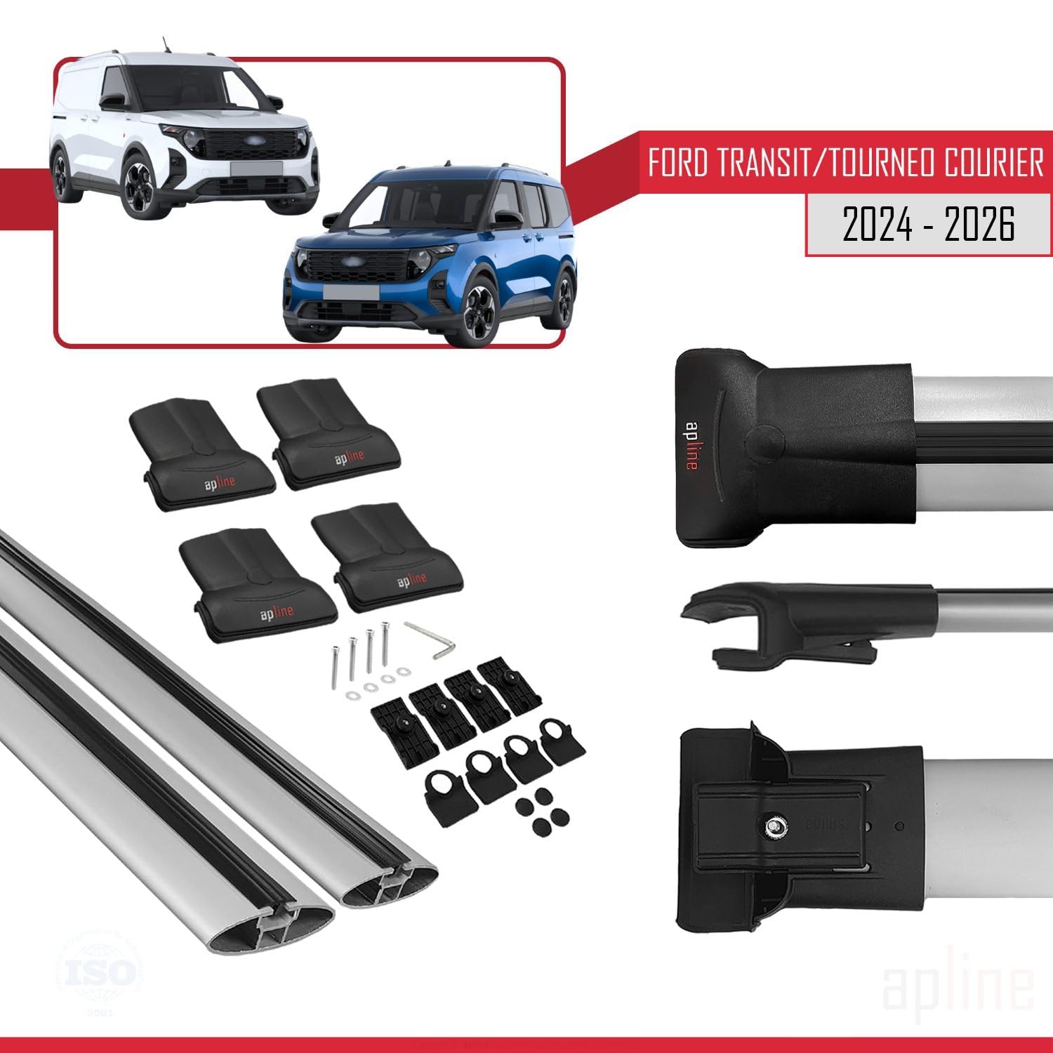 Compatibile con Ford Transit/Tourneo Courier 2024-2026 Modello FLY Barre Tetto Portapacchi Auto Barre Portatutto Grigio Alluminio 2 Barre