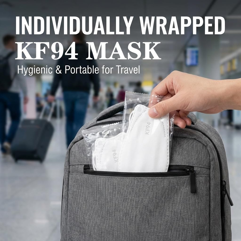KF94 Face Masks for Adults - Anti-Fog for Glasses, 3D Breathable Structure, Individually Wrapped for Travel, 30 Pack Colorful