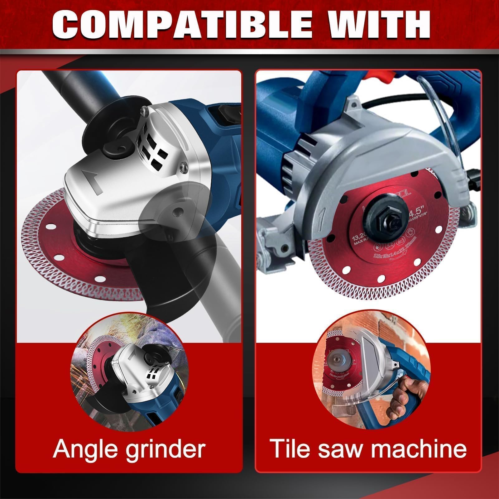 LEONTOOL 4-1/2 inch Super Thin Diamond Blade for Angle Grinder with Arbor Adapter X Teeth Tile Blade - Image 4