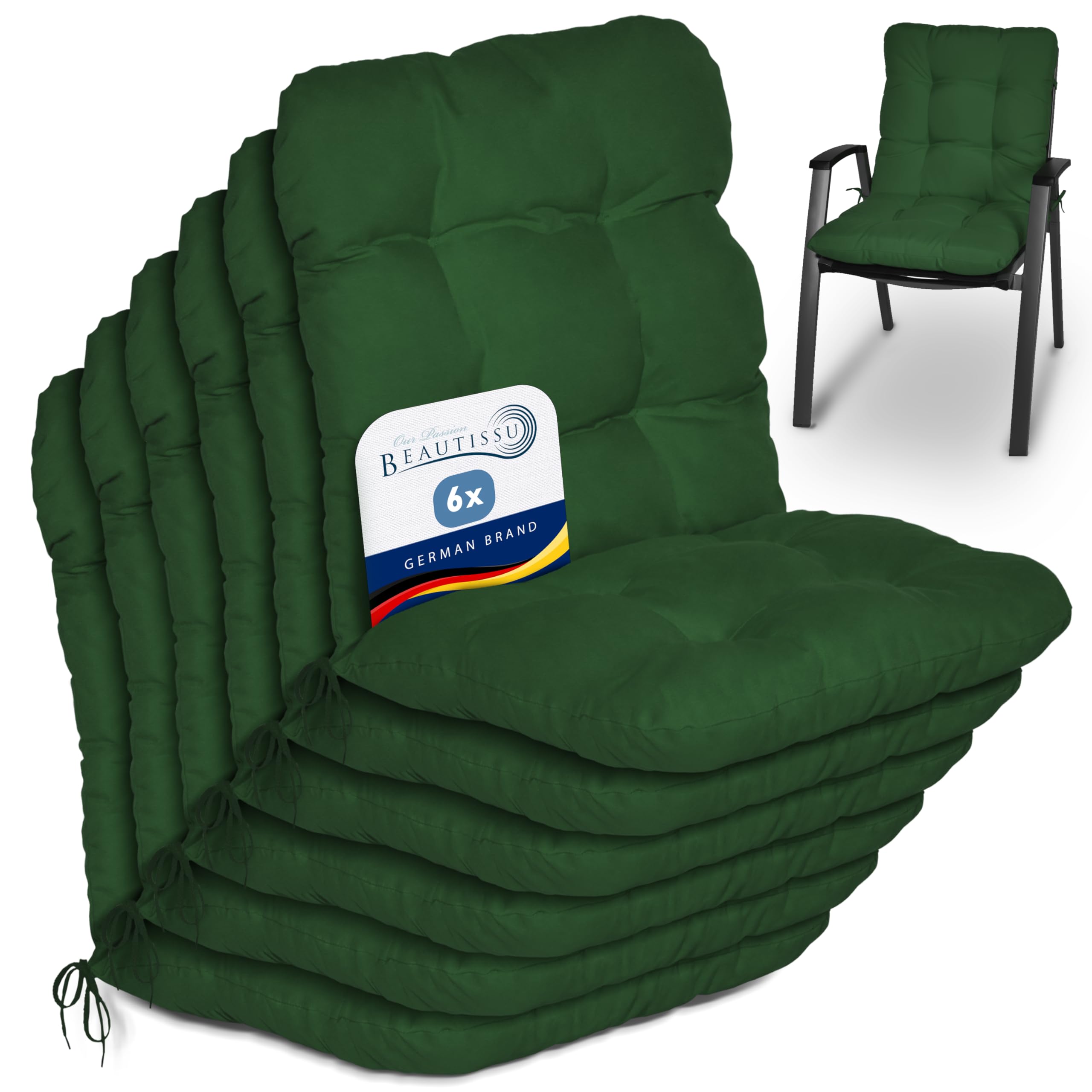 Beautissu Set of 6 Lowback Garden Chair Cushions with Backs for Recliner โ image 1