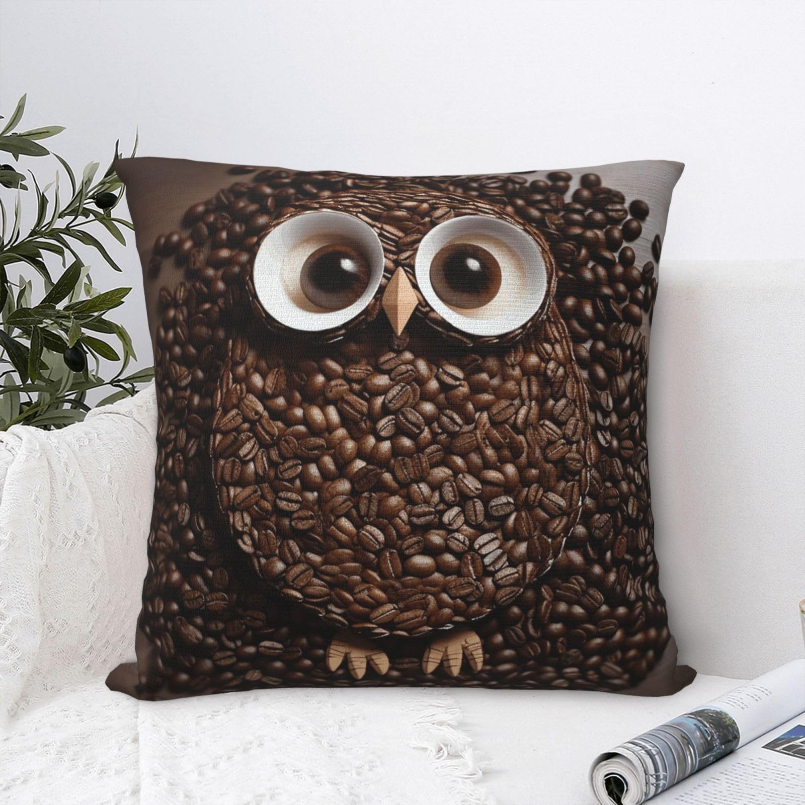 FodPand Luxury Velvet Throw Pillow Covers 24"x24" Super Soft Decorative Pillow Cases - Coffee Bean owl Pillowcases Modern Lumbar Cushion Cases for Couch Sofa Bed Pillow Shams