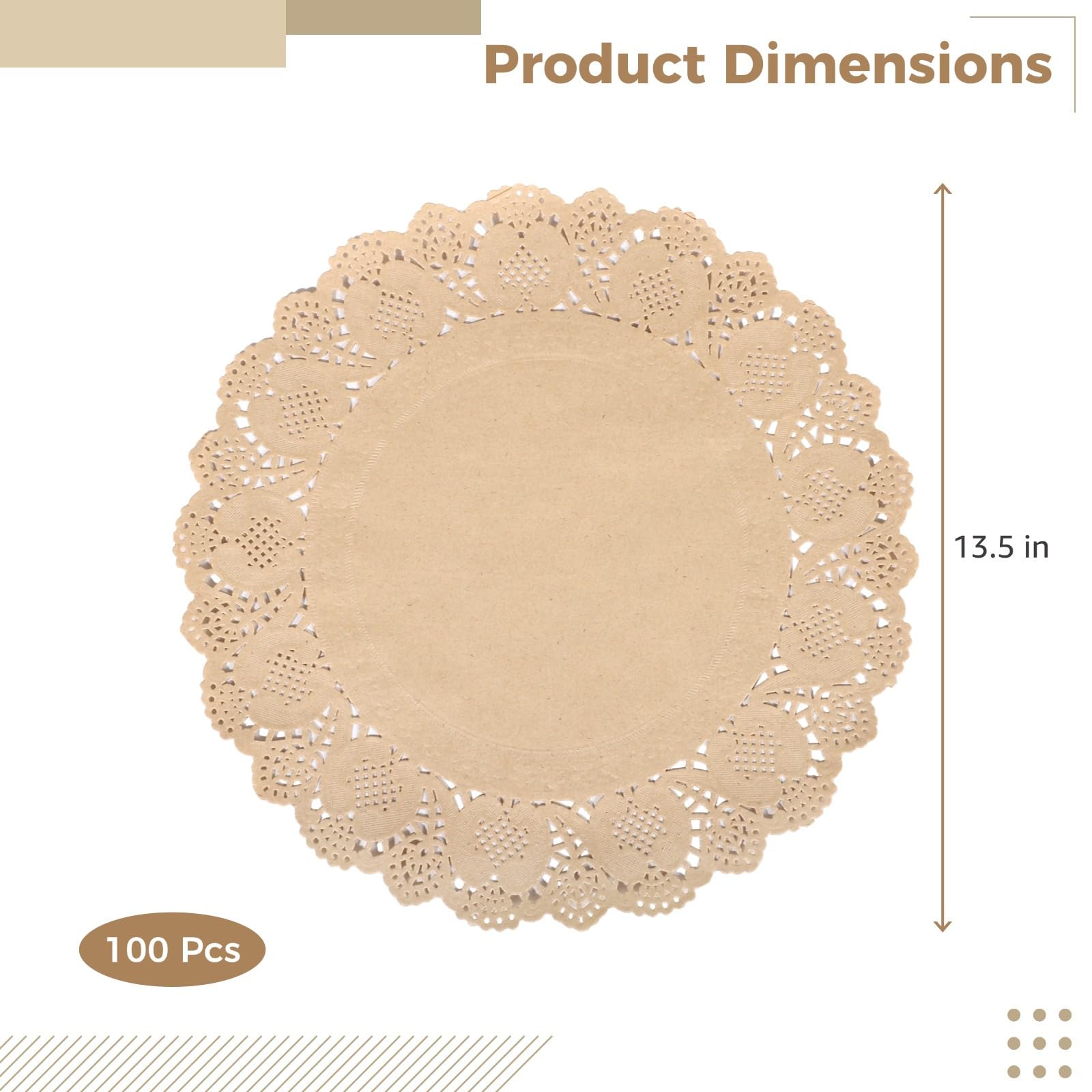 Lot de 100 napperons jetables en papier kraft, 34 cm ronds en dentelle pour nourriture, gâteaux et travaux manuels