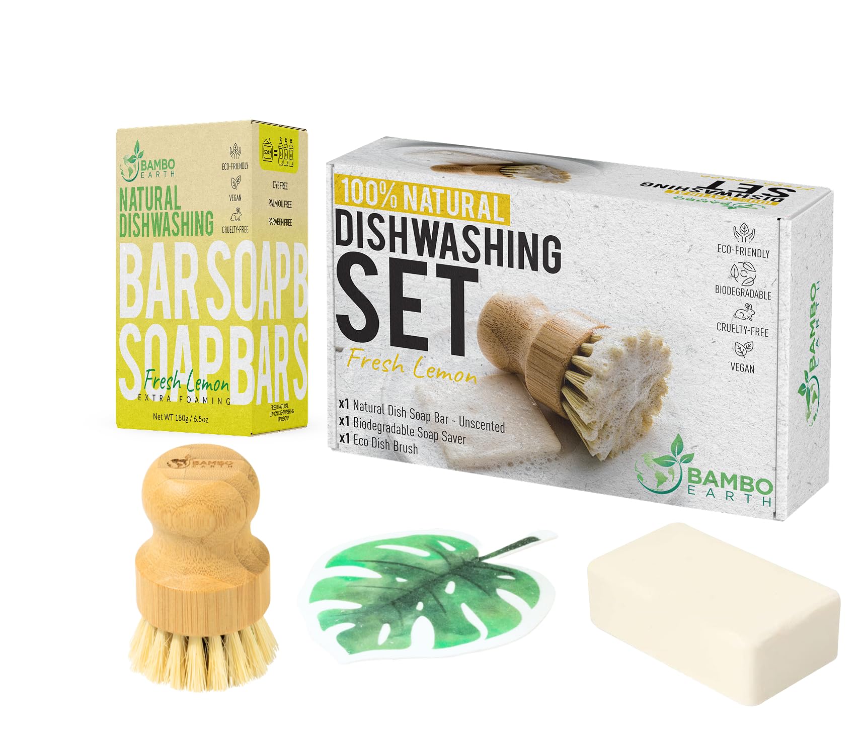 Natural Non-Toxic Dish Washing Soap - Dyes And Fragrance Free - Vegan Cruelty-Free Eco-Friendly And Zero Waste Dishwashing Handmade Solid Bar Soaps Detergent &amp; Biodegradable (Lemon Bundle)
