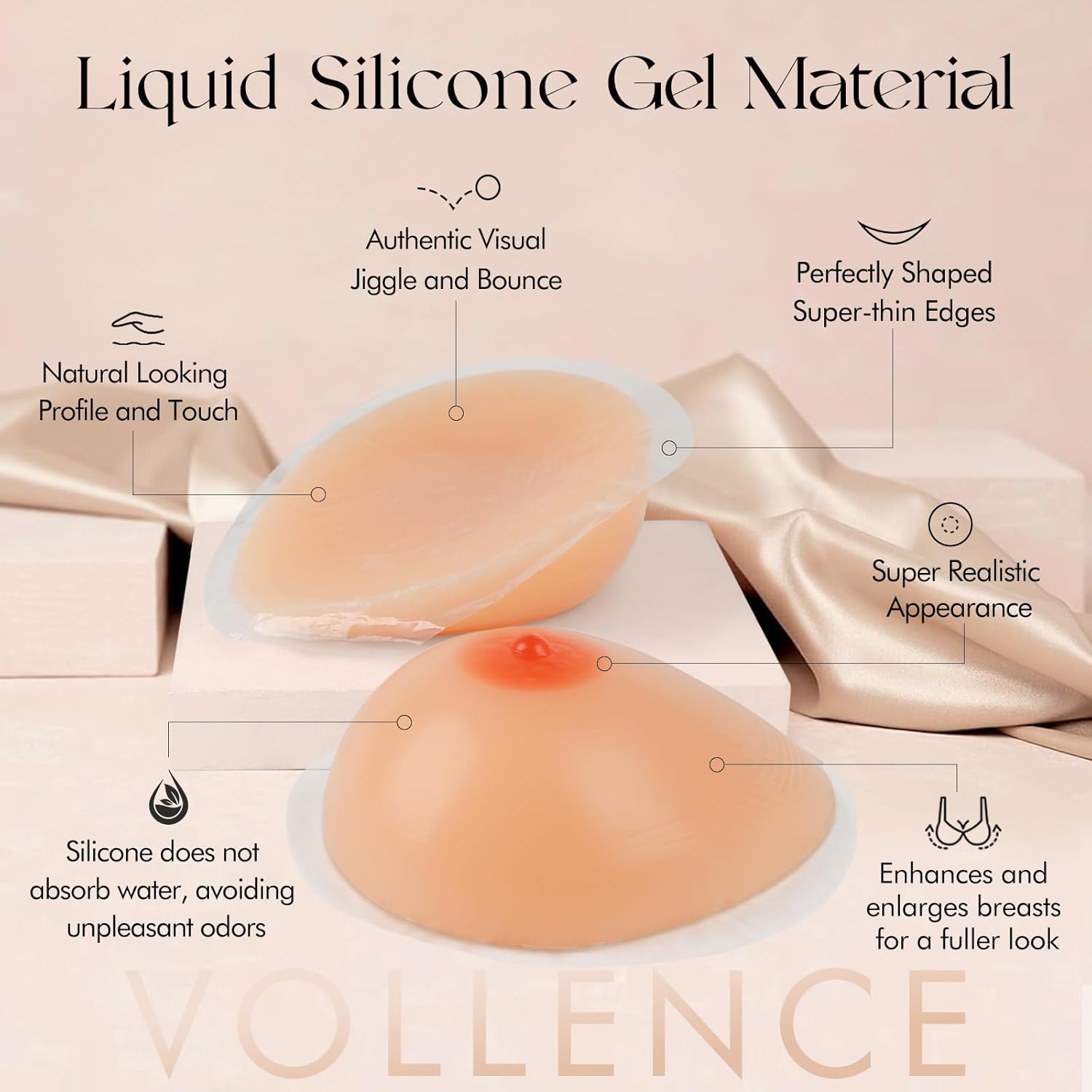 Vollence Self Adhesive Silicone Breast Forms Fake Boobs for Mastectomy Prosthesis Crossdresser Transgender Cosplay