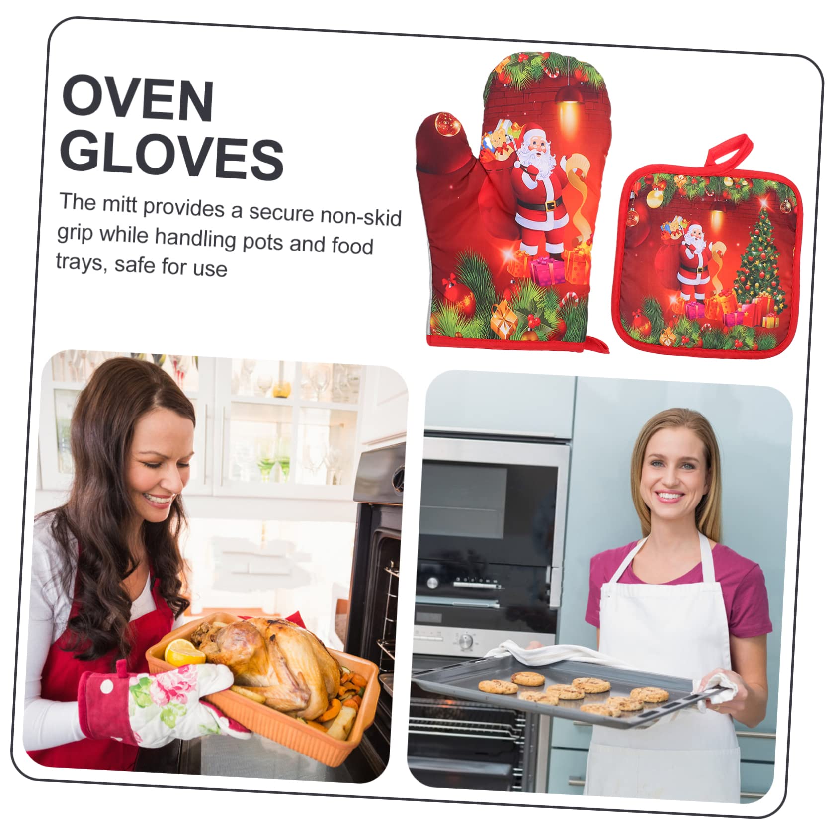 COLLBATH Guantes De Horno Resistentes Al Calor Navideños Rojos 4 Piezas De Algodón Aislamiento Térmico para Cocina y Horno, Set para Protección De Manos Hornear y Uso Microondas