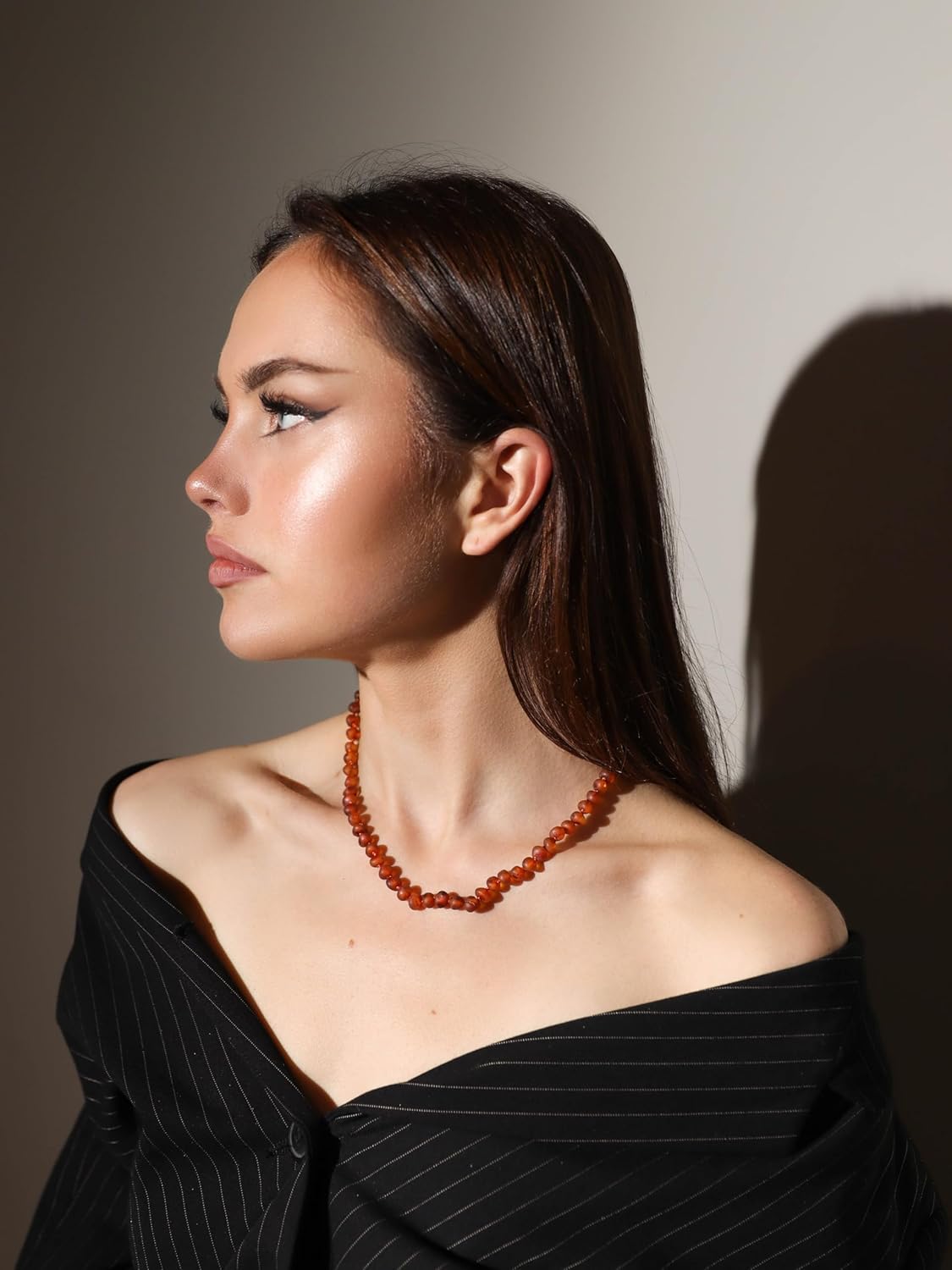 TheNaturalAmber Cognac Baroque Raw Baltic Amber Necklace for Adults – 55cm Handmade Authentic Unpolished Amber Beads Jewelry for Men and Women - Image 3