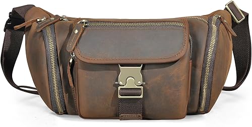 Handadsume Grueso caballo loco cuero senderismo equitación viaje al aire libre cinturón riñonera riñonera pequeña bolsa de teléfono para hombres