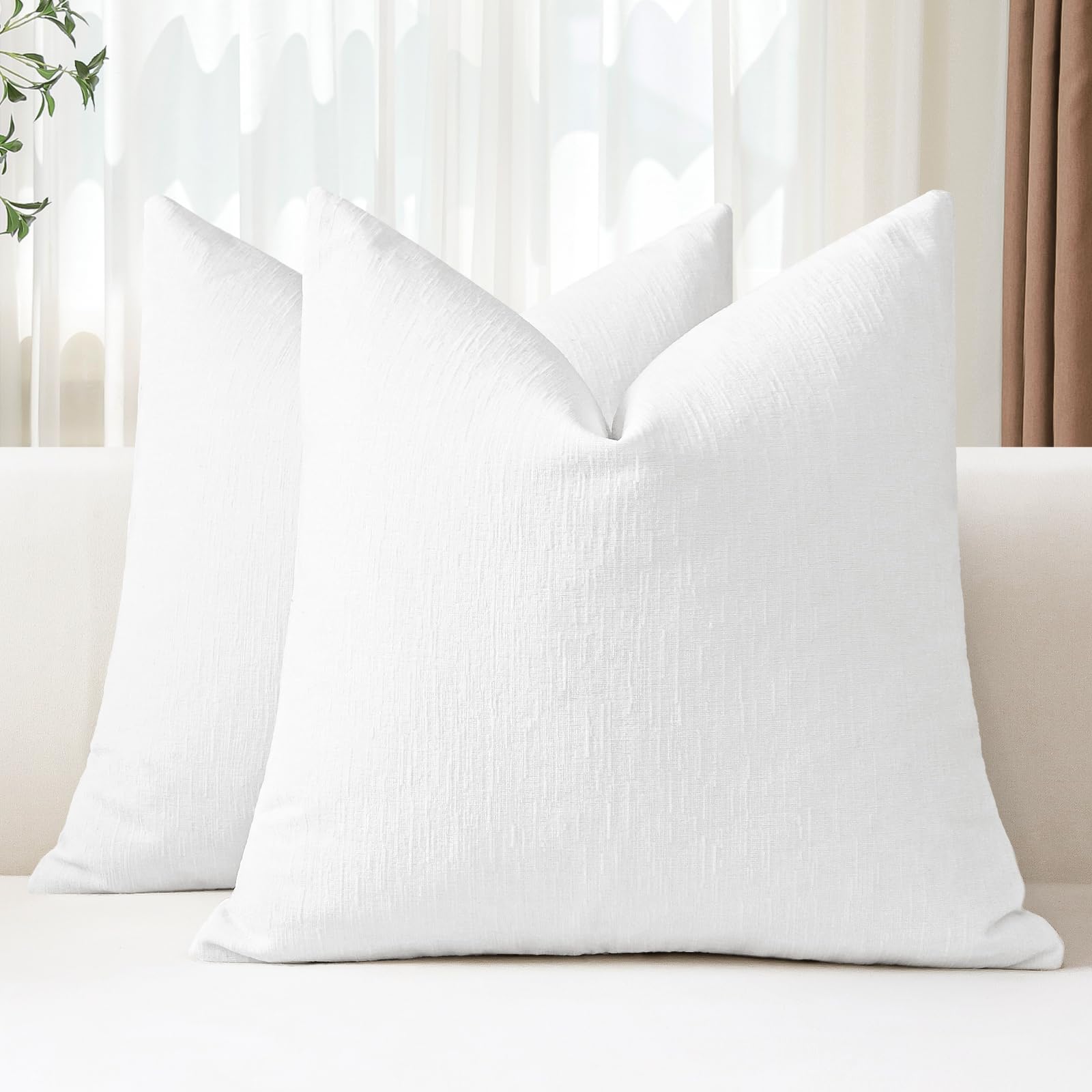 OTOSTAR Pack of 2 Throw Pillow Covers 20x20 Inch Soft Chenille White Farmhouse Decorative Pillow Covers Solid Cushion Case for Sofa Bed Living Room Couch (White)