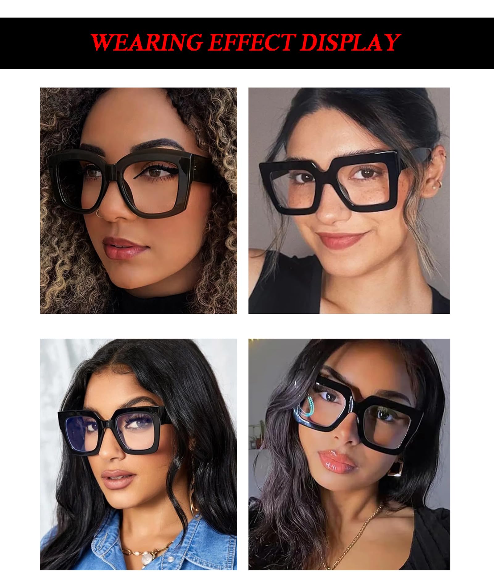 ZIMUSUN Oversized Square Glasses for Women Men Chunky Frame Blue Light Lens Non Prescription Eyeglasses(A1 Bright Black)