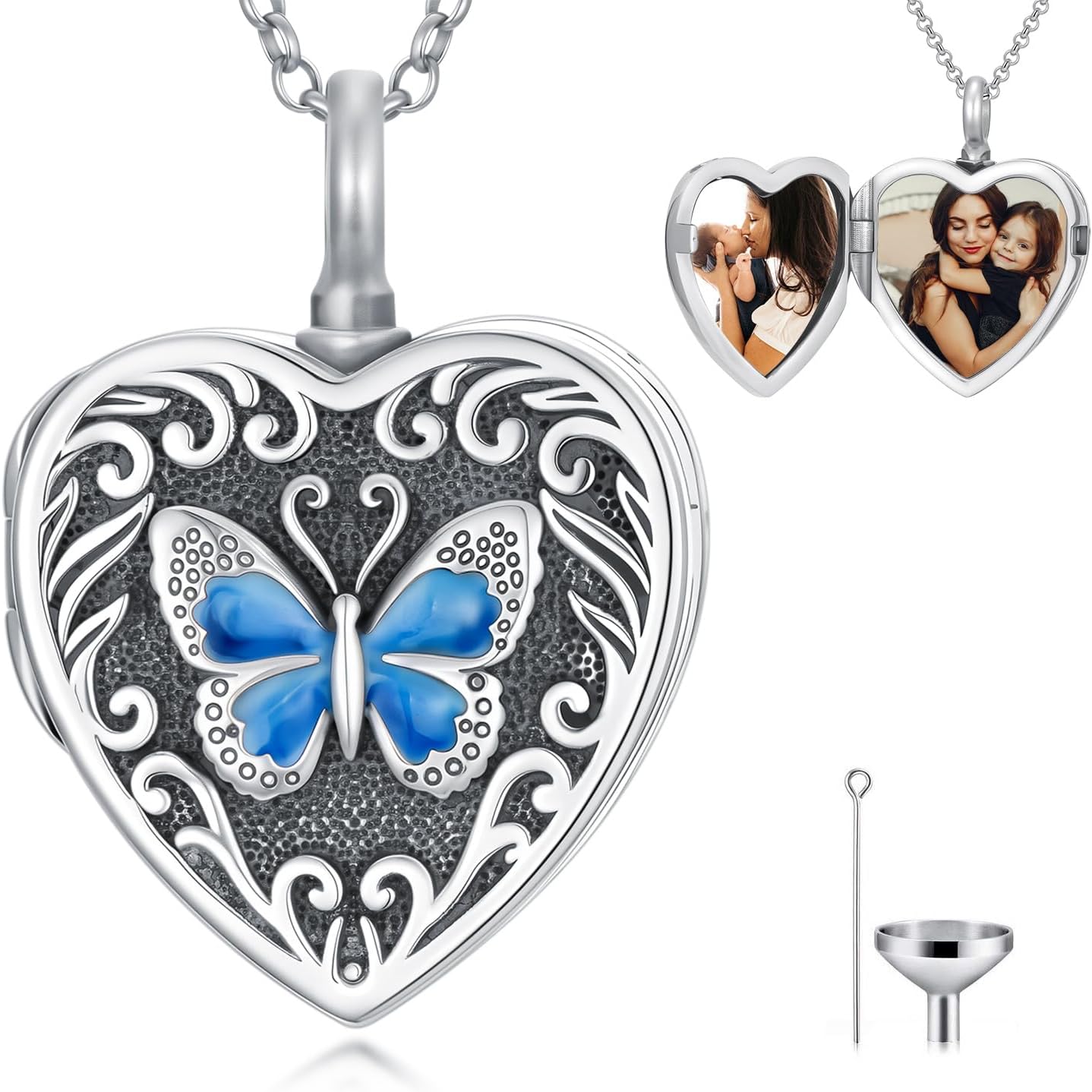PELOVNY Urn Necklaces for Ashes of Loved Ones 925 Sterling Silver Personalized Heart Locket Urn Necklace Cremation Keepsake Memorial Jewelry Gifts for Women Men