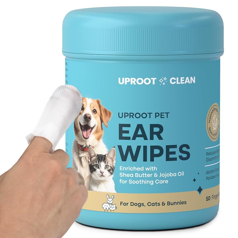 Lenços de Higiene Auricular para Cães e Gatos Uproot Clean com Manteiga de Karité e Óleo de Jojoba, 50 unidades