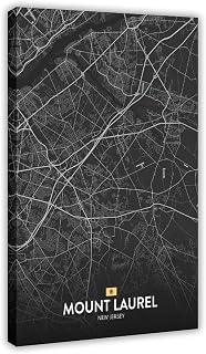 Black And White Map Mount Laurel NJ Vintage Travel Cities Posters Wall Art Decor Trendy Modern The World Travel Canvas Art Prints Painting for Living Room Bedroom Home Decor Frame 12x18inch(30x45cm)