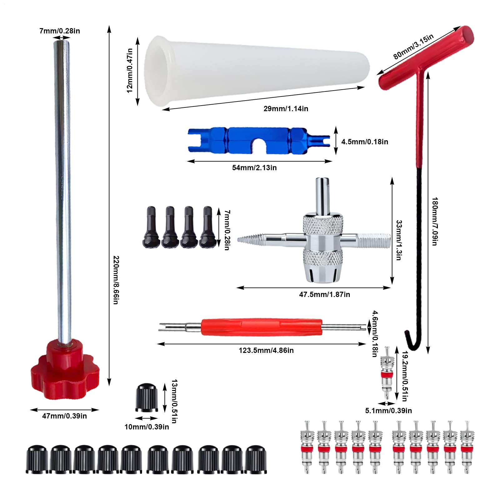 Generico Attrezzo per Rimozione Stelo Valvola - Kit Installazione Valvola Pneumatici da 30 Pezzi, Gancio A T A Cambio Rapido per Impieghi Gravosi, Durevoli per Auto | Strumento Professionale per La R