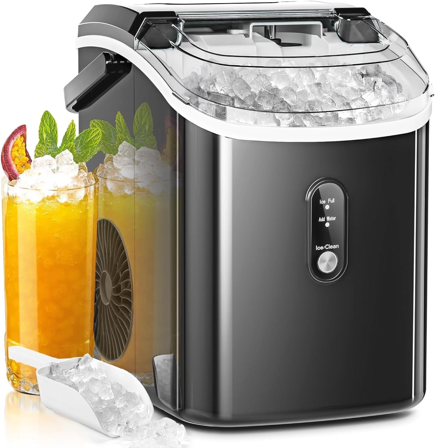 AGLUCKY Nugget Ice Makers Countertop,Portable Pebble Ice Maker Machine with Chewable Ice,One-Click Operation,Self-Cleaning for Home/Office(Black)