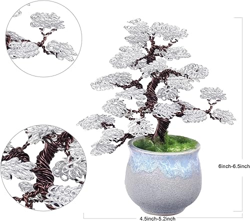 Miniatura 3 de rockcloud Escultura de árbol de dinero de alambre de aluminio con base de cerámica, bonsái de Feng Shui, decoración de oficina en casa para suerte y