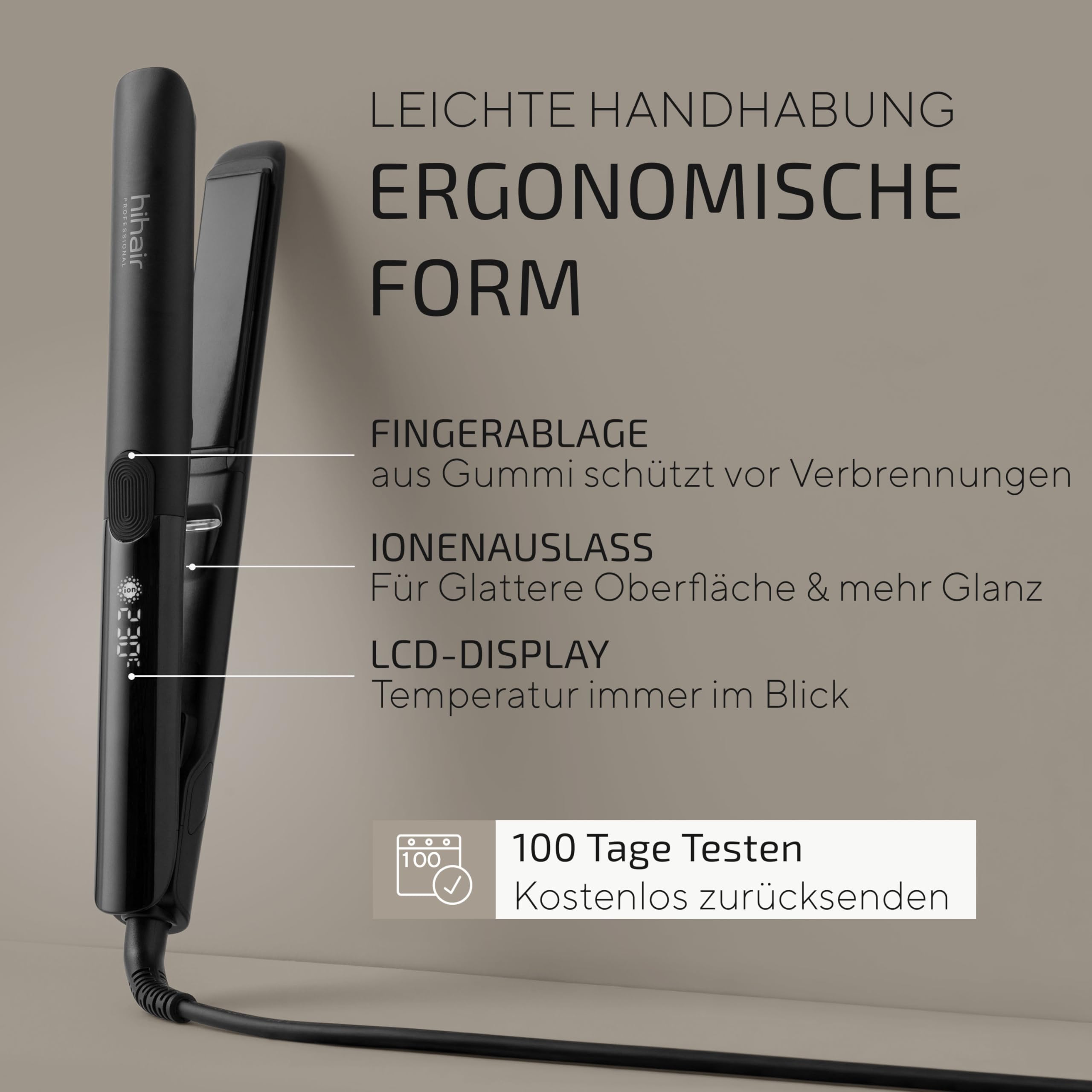 Glätteisen – Testsieger 2025* – 4 Jahre Garantie – 100 Tage risikofrei testen – Mit LCD-Display – Schnell aufheizend in nur 20 Sek. – Für seidig glattes Haar mit mehr Glanz