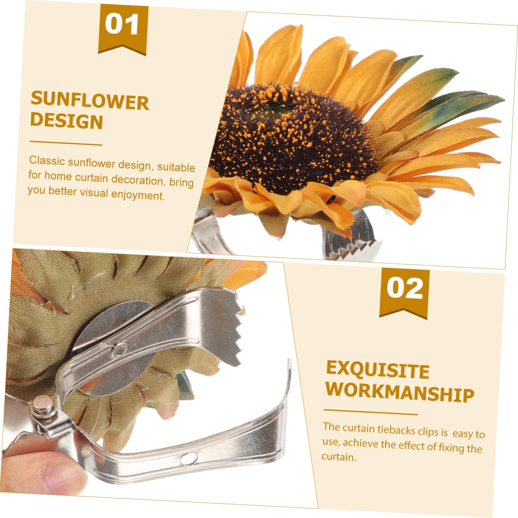 ABOOFAN 4 Sets Vorhang-Raffhalter Mit Sonnenblumen-Design Quasten Für Wohnzimmer Gardinenhalter Clips 2 Stück X 4