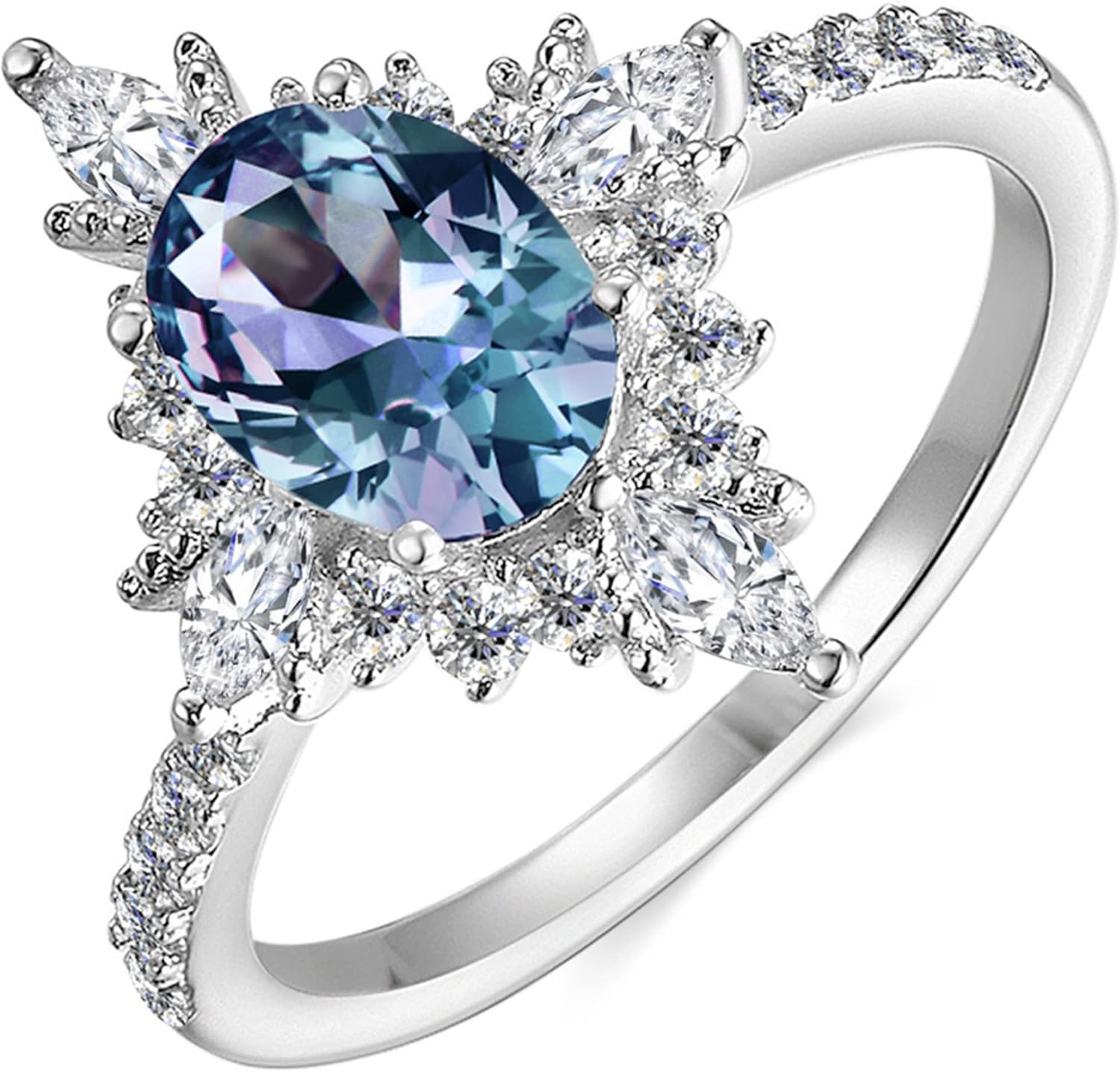 Color Change Alexandrite Ring 925 Sterling Silver June Birthstone Oval Kite Round Pear Shape Halo Cocktail Statement Engagement Ring Vintage Solitaire Three Stone Trilogy Lab Created Alexandrite Rings for Women