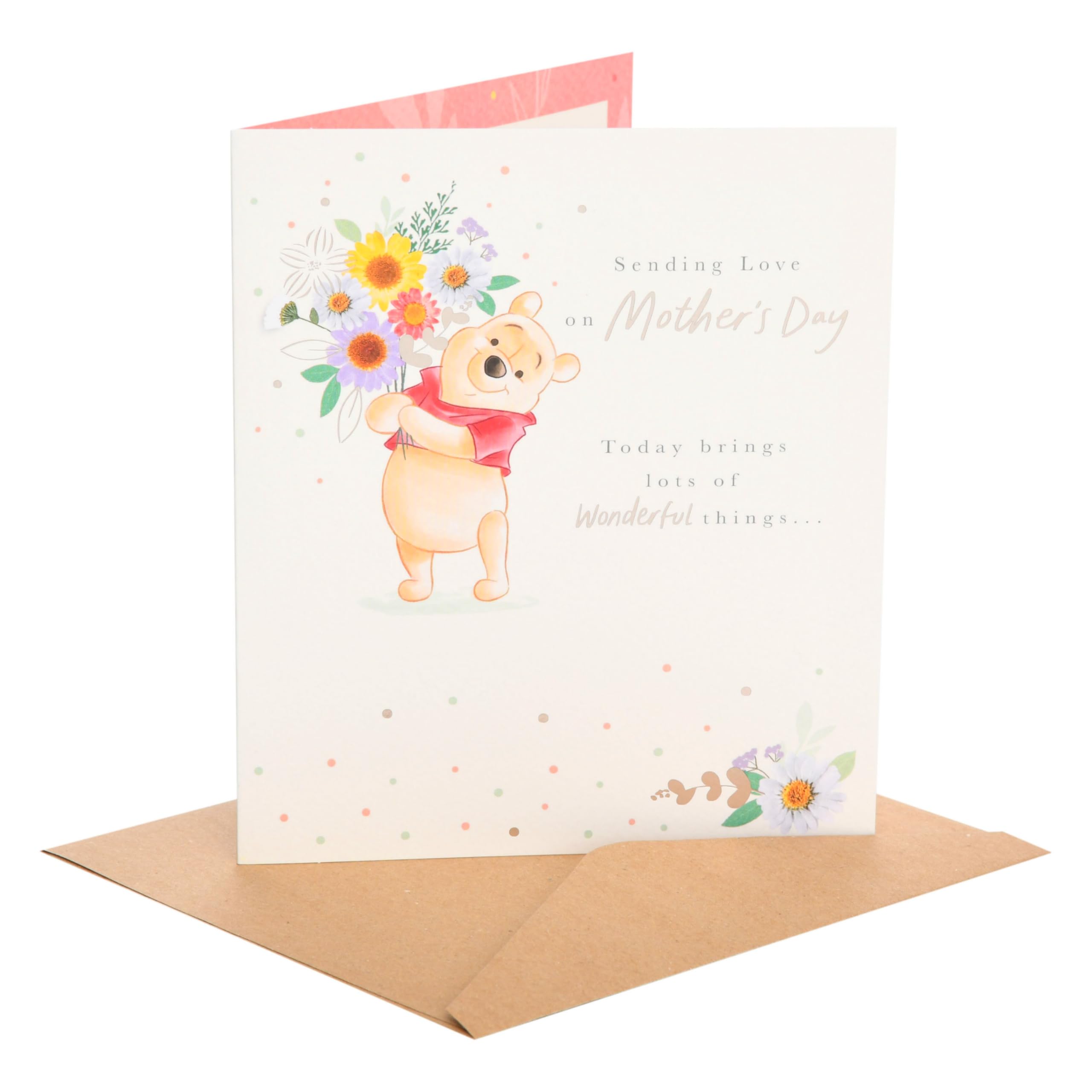 UK Greetings | Disney Winnie the Pooh Mother's Day Card | Card for Mum, Grandma, Wife | Her, Girls, Women | Bouquet of Flowers Design | With Envelope | 15.9 x 18.4 cm