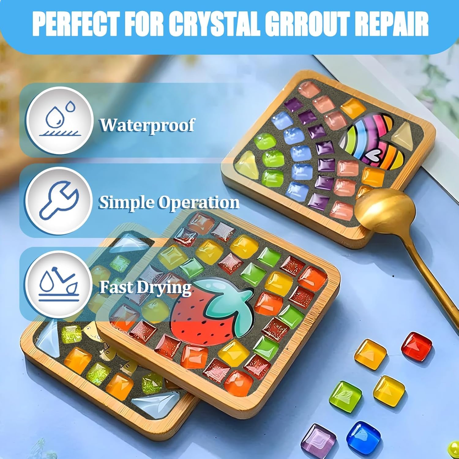Mosaic Crystal Grout, Mosaics Tile Tools, Mosaic Tile Accessories – Essential for Handmade Grouting and Perfect for DIY Craft Projects (Gray 4.5oz)