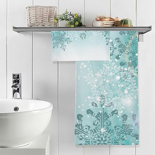 Miniatura 2 de senya Juego de toallas de baño, toallas de baño de algodón de Navidad, color verde azulado, turquesa, de invierno, suaves, altamente absorbentes, de