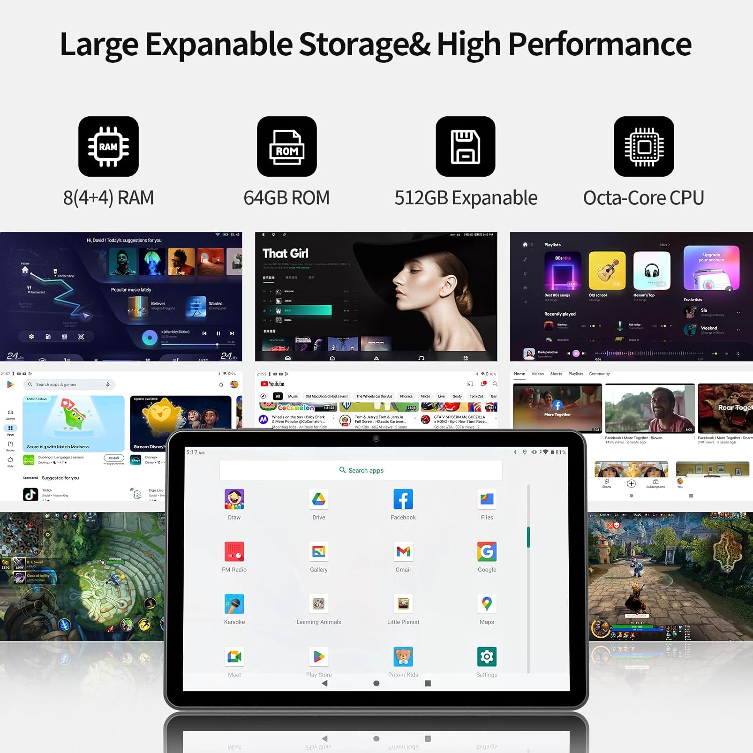 PRITOM Tablet showing large expandable storage and high performance