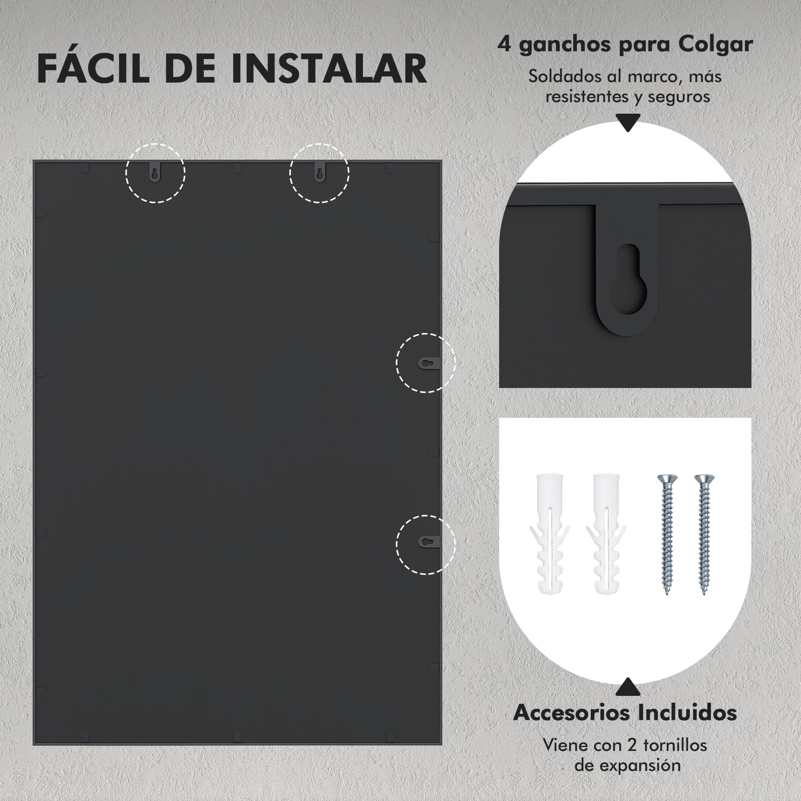 COSTWAY Espejos de Pared de 100 x 70 cm, Espejo Decorativo para Pared con Marco de Metal, Espejo Ventana Rectangular de Alumnio para Recibidor, Entrada, Sala de Estar, Dormitorio, Marco Negro