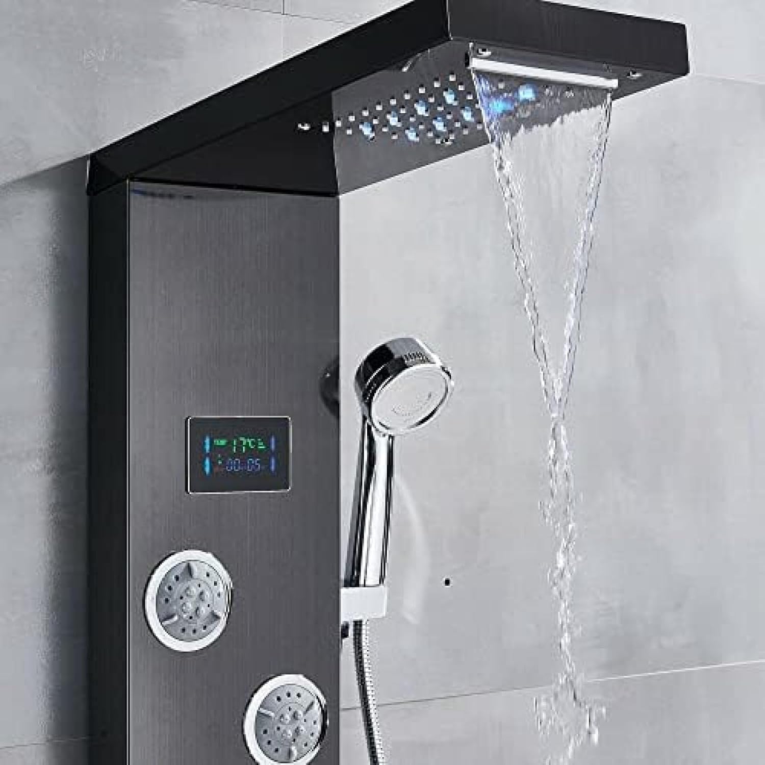 Shower Panel Tower Faucet Stainless Steel Rain Head Suit Massage Nozzle Faucet-Black
