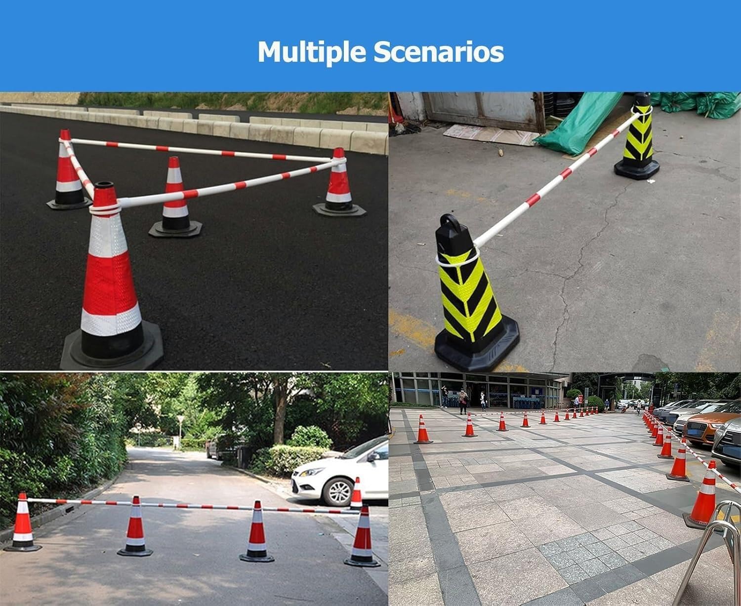 Juego de barreras Ajustables con Conos de tráfico, Cinta de Seguridad de precaución de 1,2 a 2 m y de 1,2 a 3 m para construcción, Cinta Reflectante de Advertencia para Zonas de Trabajo y ev