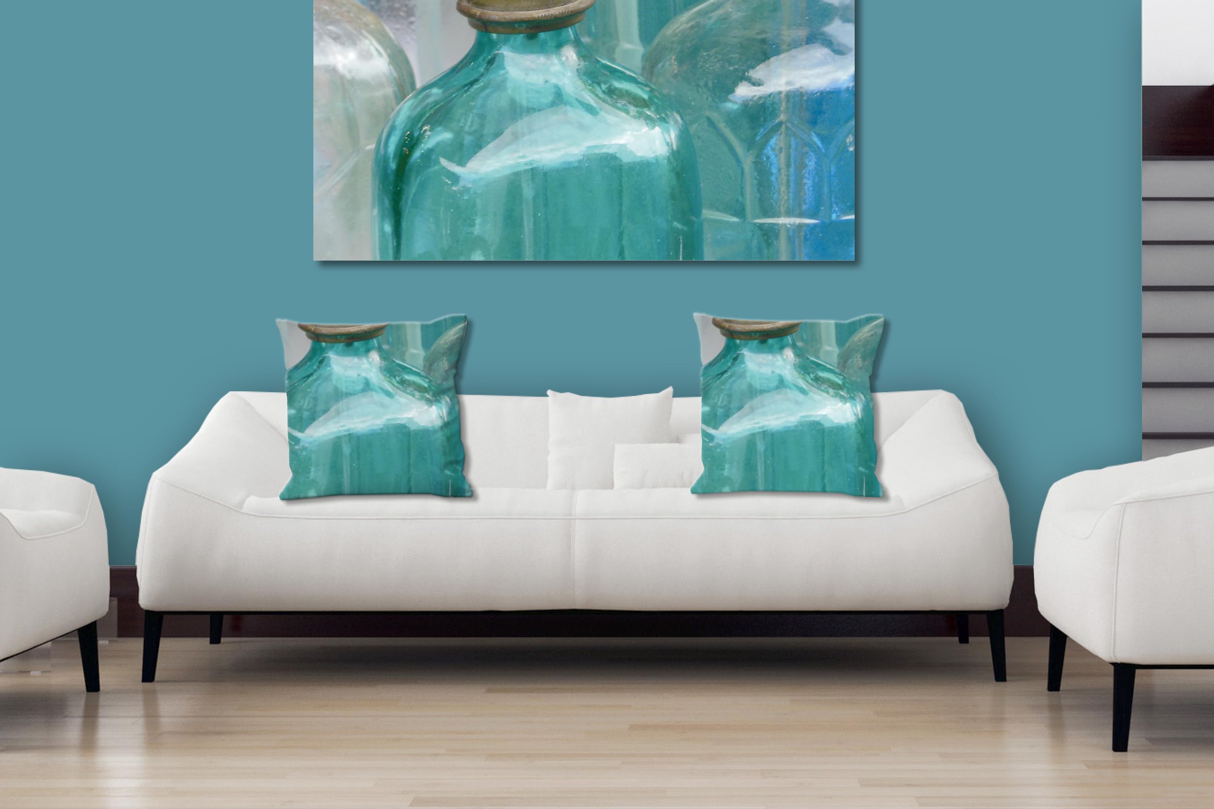 Glas-Schimmer 2 - Foto-Kissen-Hülle Set (2 STK.) 40 x 40 cm | Kissen-Bezüge - passend zu Wandbild - Deko-Kissen - Flasche Flohmarkt Paris Küche Getränke