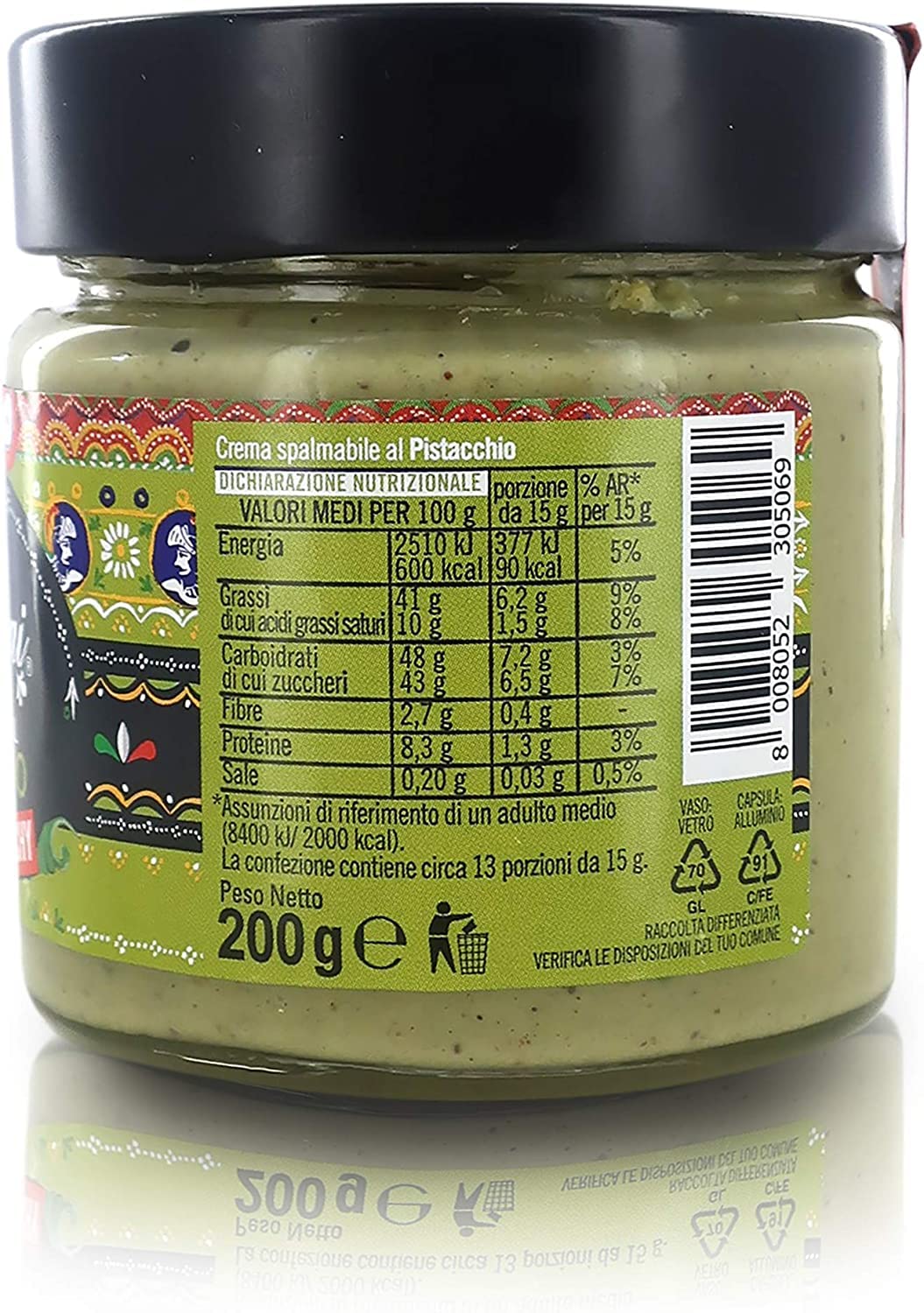 Dolgam I Siciliani Crunchy Crème Tartinable pistache avec pistaches hachées 200 g sans huile de palme sans gluten