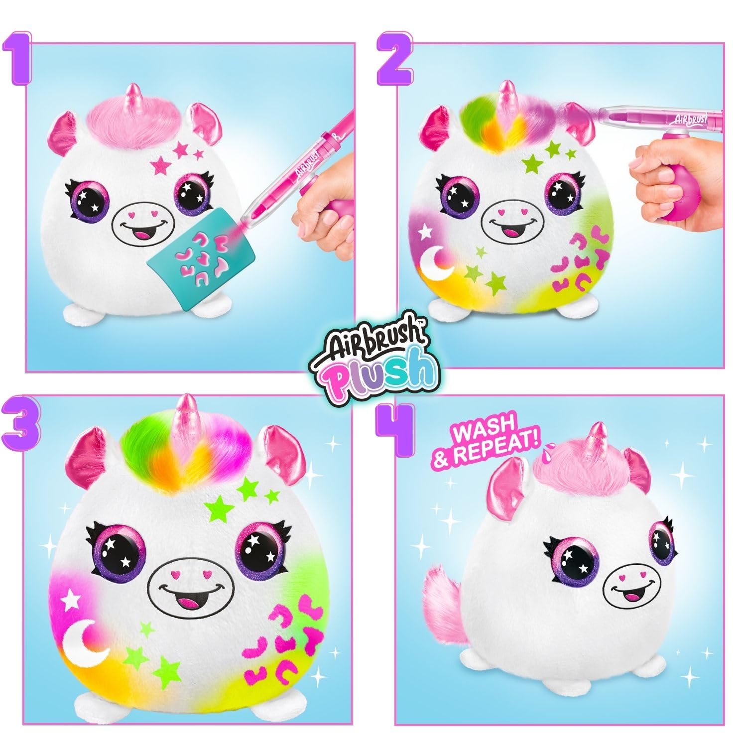 Airbrush Plush Neon Bucket, Reusable Custom Plush Toy Craft Kit for Kids, Includes 4 Washable Chalk Markers - Image 4