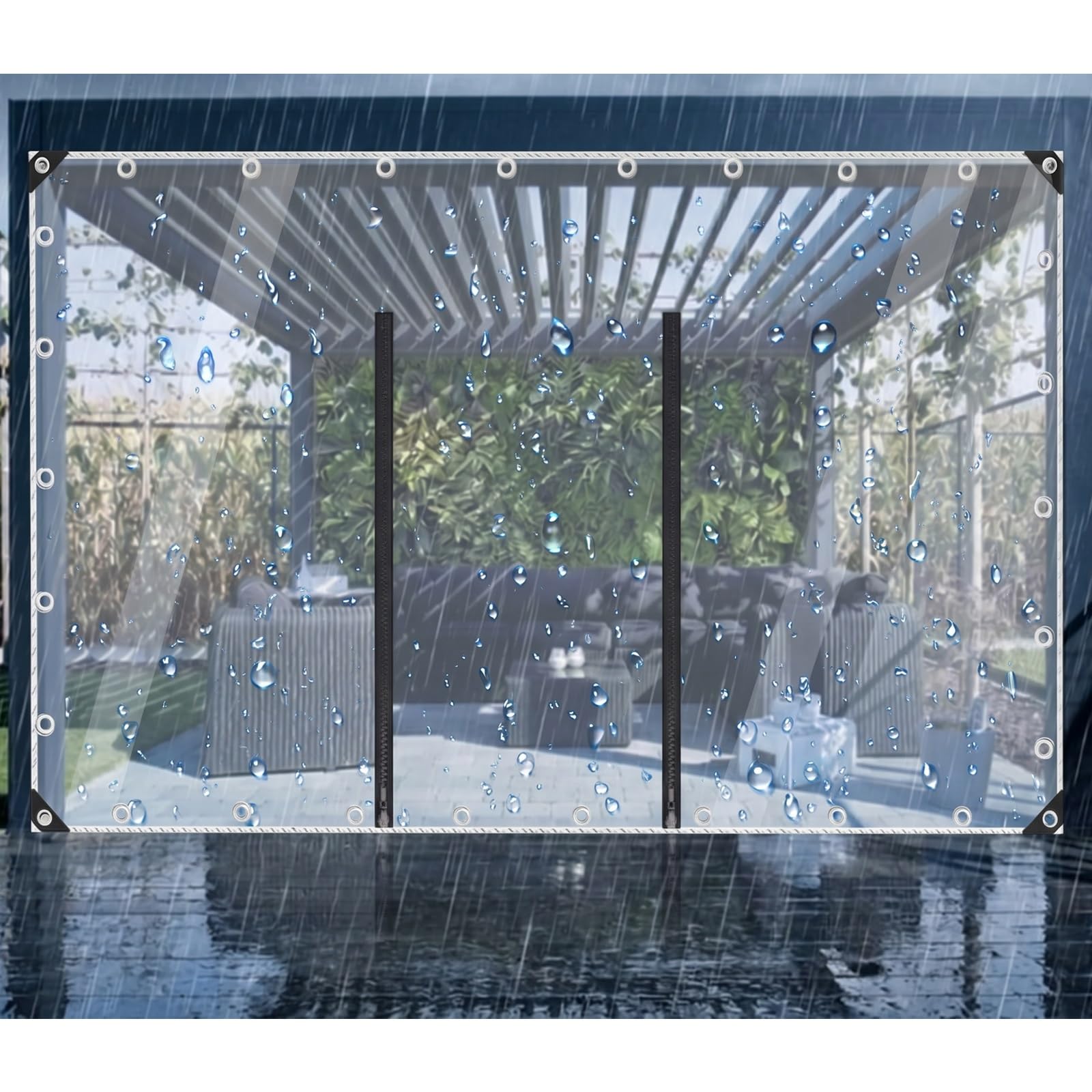 Clear Tarps Vinyl Tarp with Grommets Outdoor Curtains, Clear Tarps Heavy Duty Windproof Tarpaulin for Greenhouse Patio Garden Pavilion Chicken Porch Outdoor(H1.6xW1.8m/H5.2xW5.9ft)