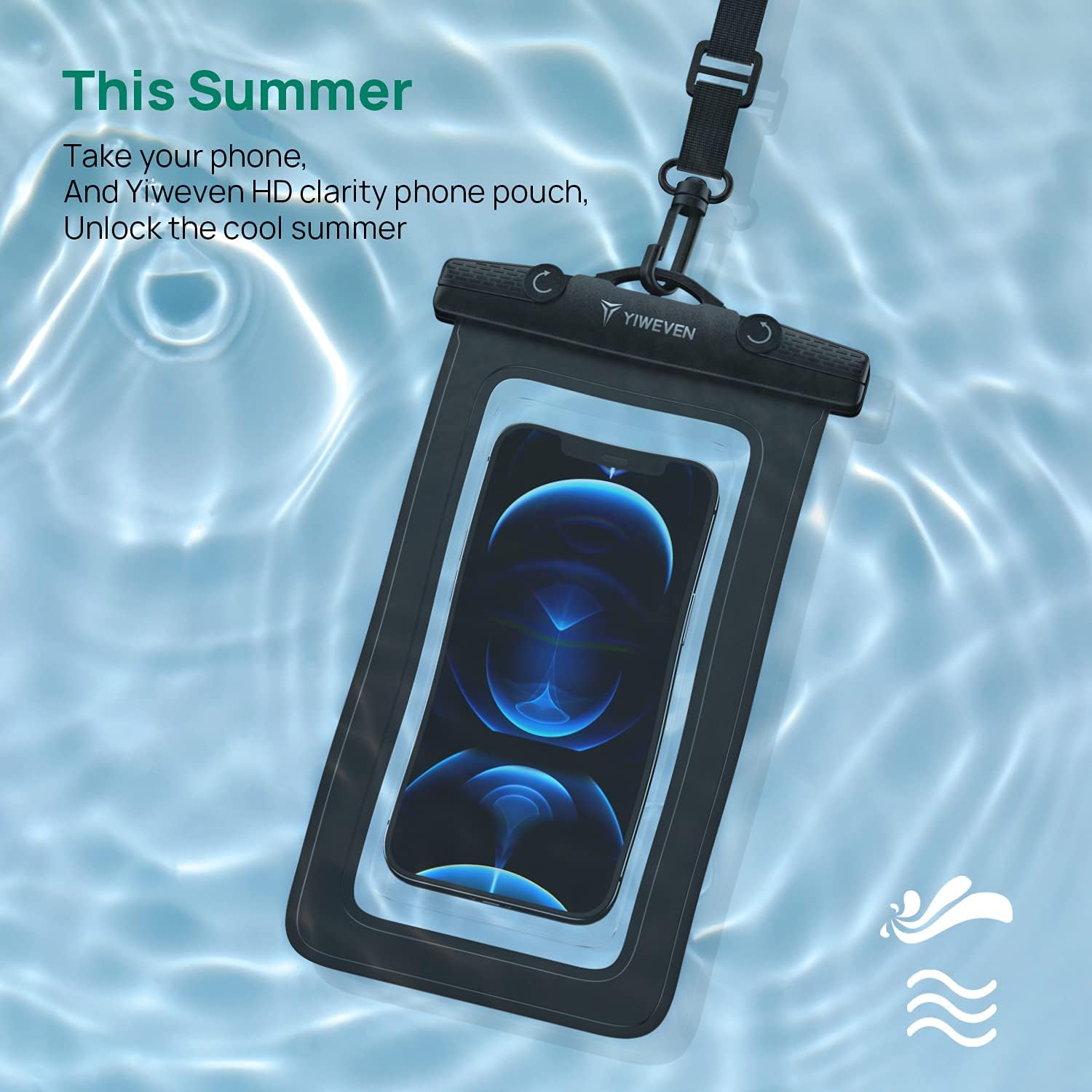 YIWEVEN Waterproof Phone Case, [2 Pack] IPX8 Universal Water-Proof Pouch Cellphone Dry Bag for iPhone 13/12/11/XR/XS/SE 2022/7/8/Samsung Galaxy/Moto/Google/Blu and More up to 7 inch Black