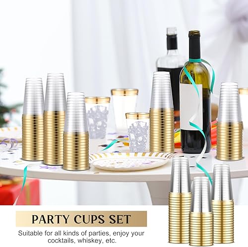 Miniatura 4 de 50 vasos de plástico duro con borde de doble color, vasos de plástico transparente resistentes y desechables con borde para vacaciones, bodas,