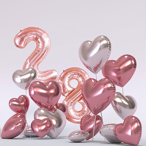 Miniatura 6 de WEIKA Globos de oro rosa de 40 pulgadas con el número 28, globo gigante de helio con número 28 para fiesta de cumpleaños de 28 años, niñas y
