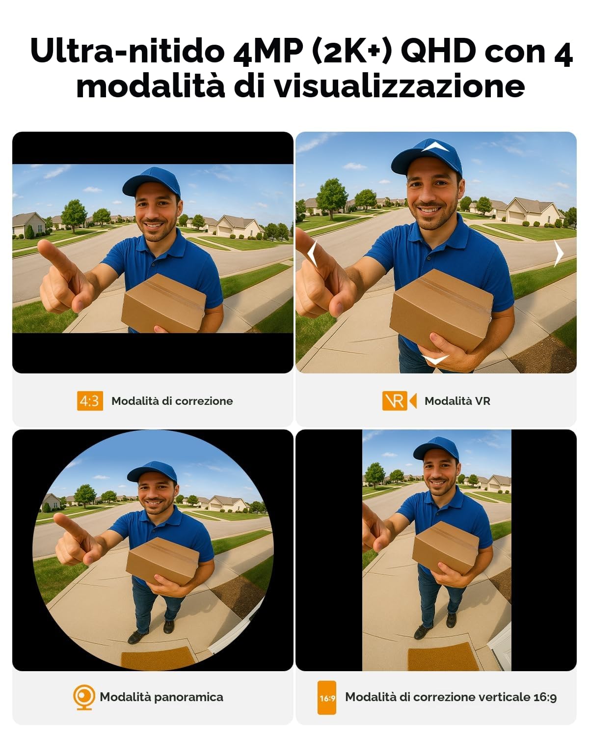 Imou 4MP Panoramic Doorbell DB3 KIT, Campanello Video 2K+ WiFi con Suoneria, Visione Notturna 4MP 5m, Rilevamento Pacchi AI Avviso App, Vista Panoramica dalla Testa ai Piedi, Audio Bidirezionale