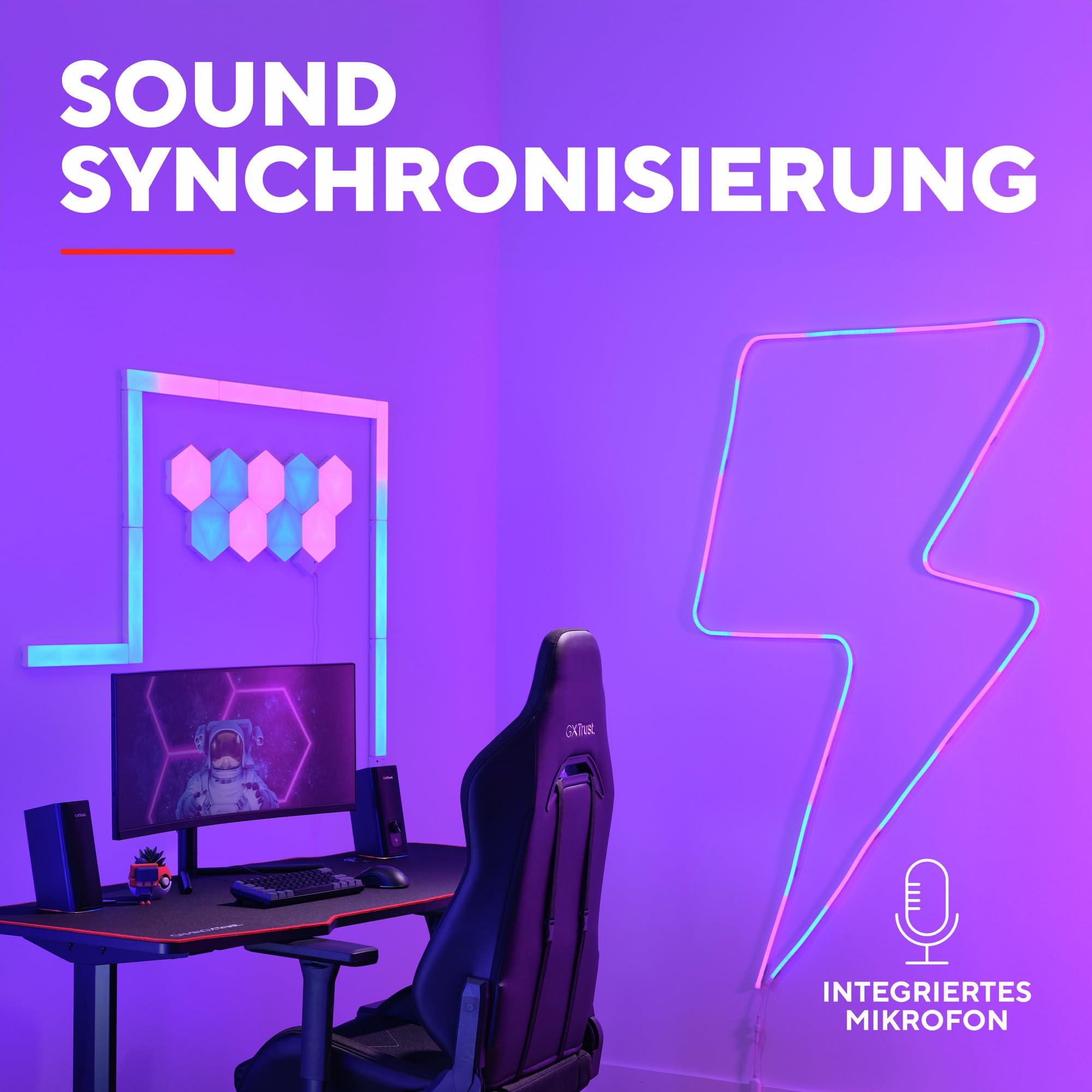 GXTrust 905 Vybz RGBIC LED Lightbar Gaming Deko, 9 LED Leiste Wandleuchte, 44 Lichtmodi, App Steuerung, Musik Sync, RGB Lampe Wandlichtleiste für Gaming Zimmer Gamer Room Setup