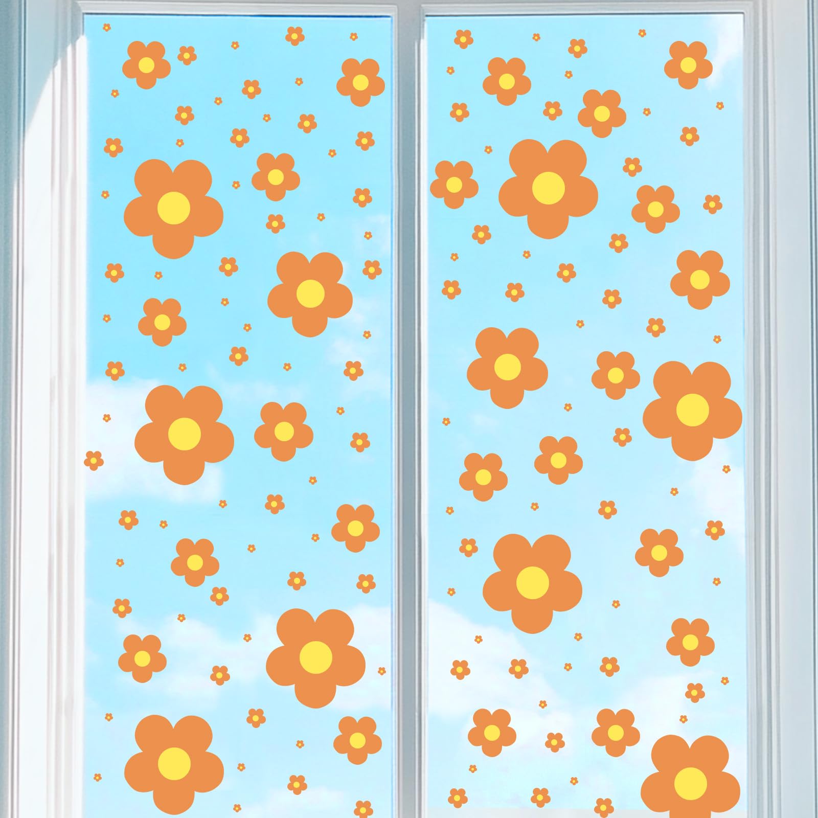 Muiltvoe 9 Sheets Flowers Window Stickers Wall Decals, PVC Peel and Stick Circles Decals Window Clings Graphic Decals Stickers for Bedroom Nursery Playroom Classroom Decors, Blue